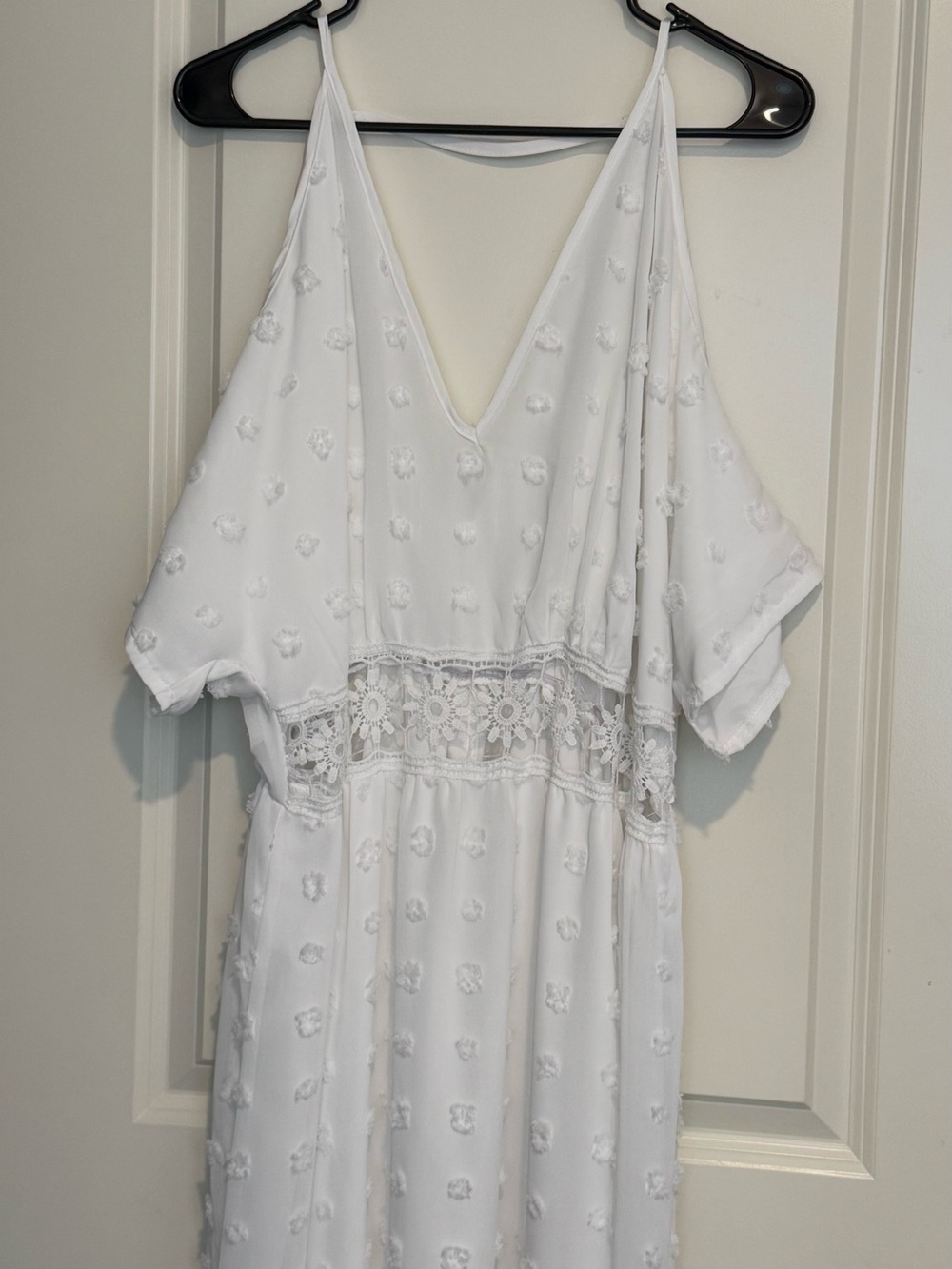 SHEIN Curve White Swiss Dot Cold Shoulder Maxi Dress